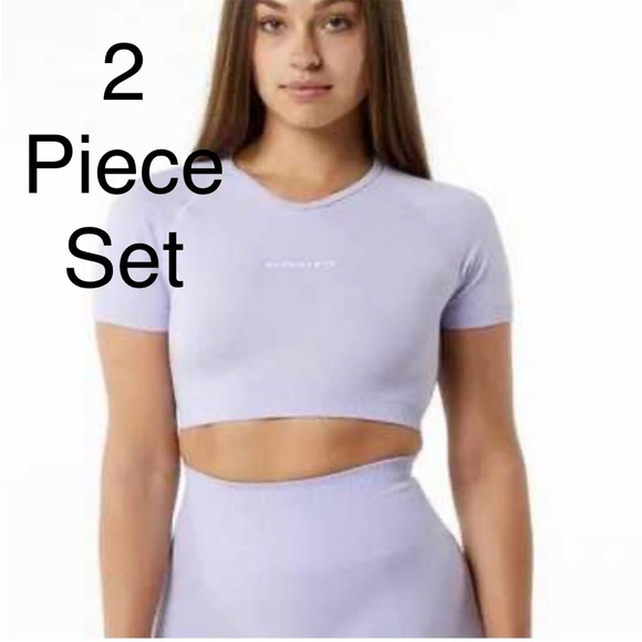 Alphalete Pants - Alphalete Amplify Set with Leggings and Crop Top in Misty Lilac